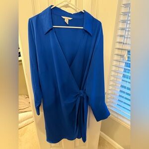 H&M Long-Sleeved Blue Wrap Dress